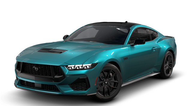 2026 Ford Mustang GT Premium in Adriatic Blue Metallic — front three-quarter view