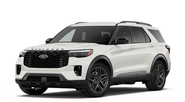2026 Ford Explorer ST-Line in Star White Metallic Tri-Coat — front three-quarter view