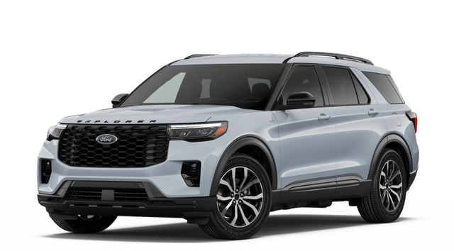 2026 Ford Explorer ST-Line in Space White Metallic — front three-quarter view
