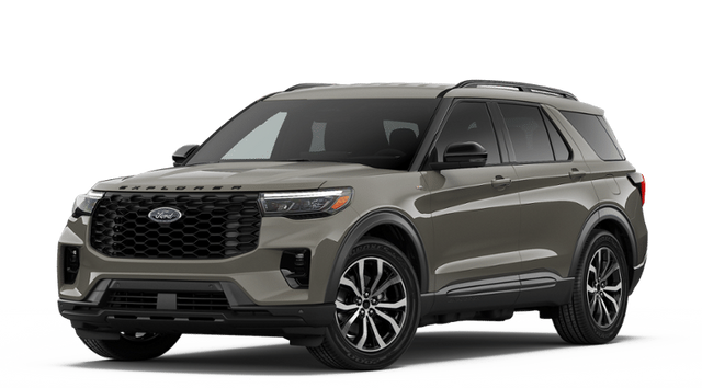 2026 Ford Explorer ST-Line in Marsh Gray — front three-quarter view