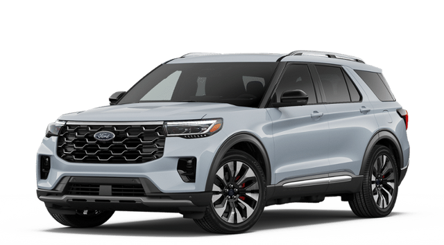 2026 Ford Explorer Platinum in Space White Metallic — front three-quarter view