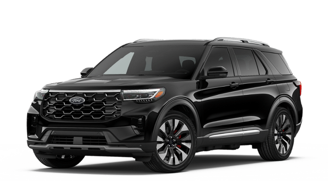 2026 Ford Explorer Platinum in Agate Black Metallic — front three-quarter view