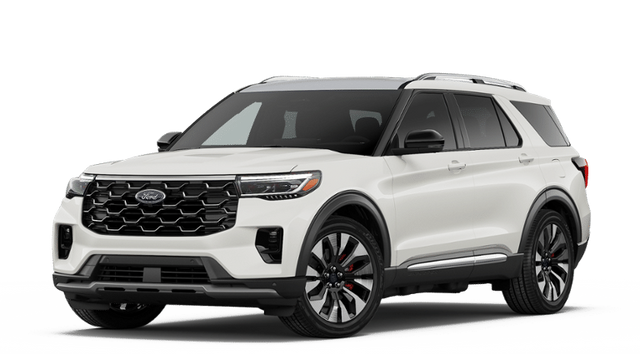 2026 Ford Explorer Platinum in Star White Metallic Tri-Coat — front three-quarter view