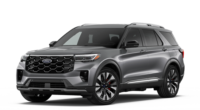 2026 Ford Explorer Platinum in Carbonized Gray Metallic — front three-quarter view