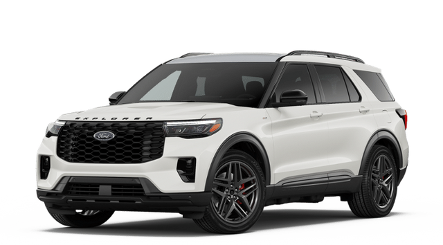 2026 Ford Explorer ST-Line in Star White Metallic Tri-Coat — front three-quarter view