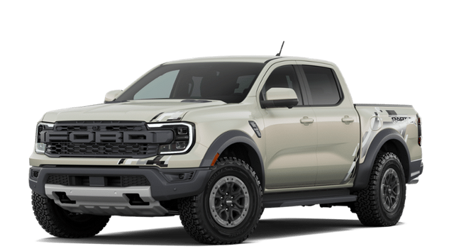 2026 Ford Ranger Raptor in Desert Sand — front three-quarter view