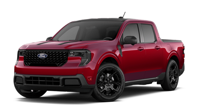 2026 Ford Maverick Lariat in Ruby Red Metallic Tinted Clearcoat — front three-quarter view